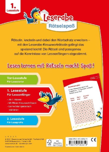 Buchcover und Innenansicht für das Buch: Leserabe - Rätselspaß - Kreuzworträtsel zum Lesenlernen