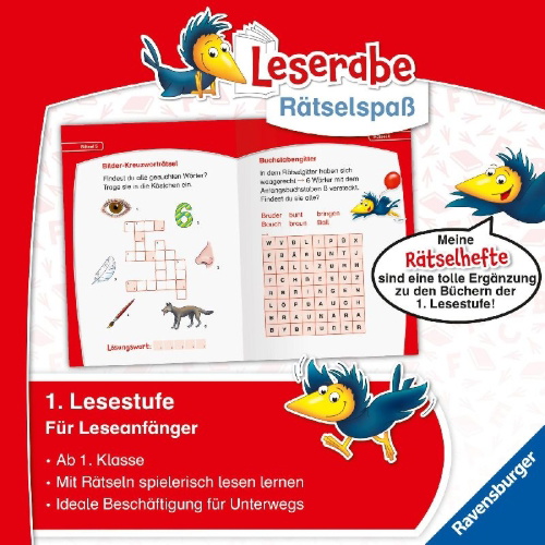 Buchcover und Innenansicht für das Buch: Leserabe - Rätselspaß - Kreuzworträtsel zum Lesenlernen