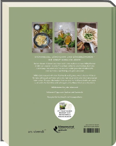 Buchcover und Innenansicht für das Buch: Wildkräuter vor deiner Haustür - Silbermedaille GAD 2022 - Deutscher Kochbuchpreis (bronze)