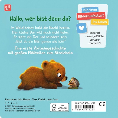 Buchcover und Innenansicht für das Buch: Mein erstes Vorlese-Fühlbuch - Bist du ein Bär?
