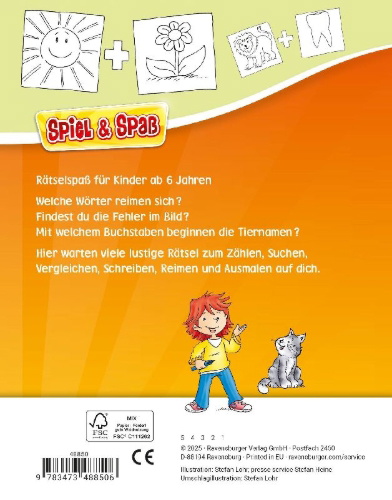 Buchcover und Innenansicht für das Buch: Spiel & Spaß - Grundschul-Rätselspaß für unterwegs