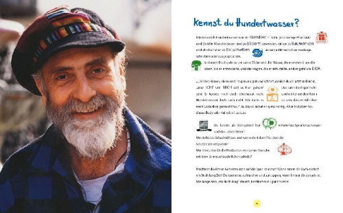 Buchcover und Innenansicht für das Buch: Träume ernten - Hundertwasser für Kinder