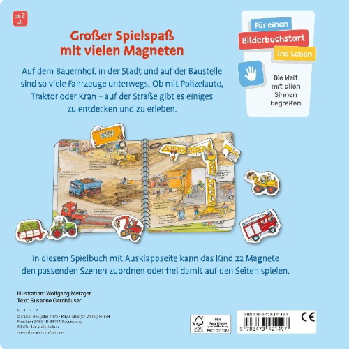 Buchcover und Innenansicht für das Buch: Mein großes Magnetbuch - Wer fährt wohin?