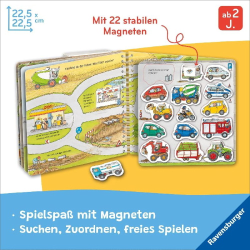 Buchcover und Innenansicht für das Buch: Mein großes Magnetbuch - Wer fährt wohin?