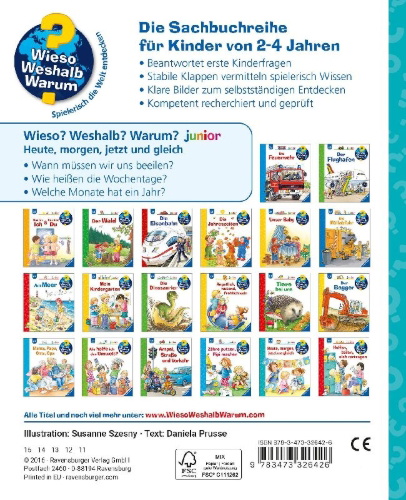 Buchcover und Innenansicht für das Buch: Wieso? Weshalb? Warum? junior, Band 56: Heute, morgen, jetzt und gleich