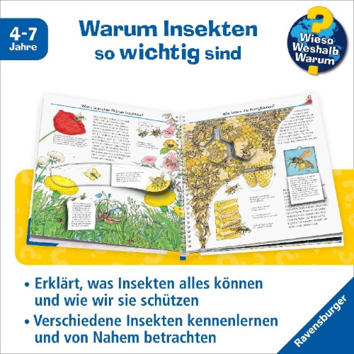 Buchcover und Innenansicht für das Buch: Wieso? Weshalb? Warum?, Band 39: Wir entdecken Insekten