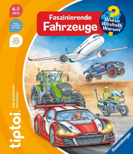 Buchcover und Innenansicht für das Buch: tiptoi® Wieso? Weshalb? Warum? - Faszinierende Fahrzeuge