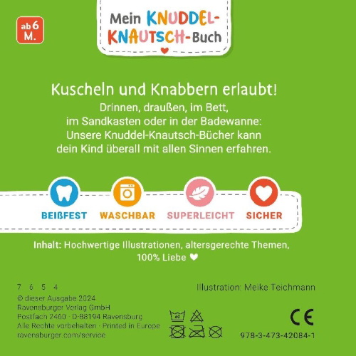 Buchcover und Innenansicht für das Buch: Mein Knuddel-Knautsch-Buch: robust, waschbar und federleicht. Praktisch für zu Hause und unterwegs