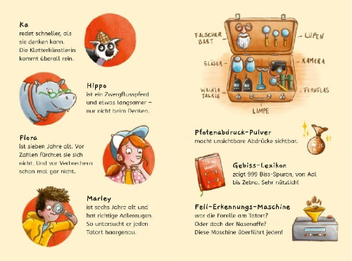 Buchcover und Innenansicht für das Buch: Tierdetektive Hippo & Ka - Wer hat den Mops gemopst?
