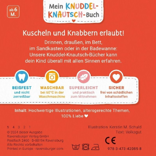 Buchcover und Innenansicht für das Buch: Mein Knuddel-Knautsch-Buch: robust, waschbar und federleicht. Praktisch für zu Hause und unterwegs