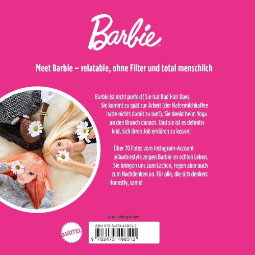 Buchcover und Innenansicht für das Buch: Barbie IRL - Honestly, same