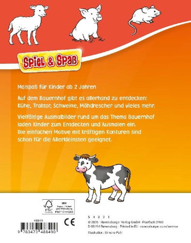 Buchcover und Innenansicht für das Buch: Spiel & Spaß - Mein allererster Malblock: Bauernhof