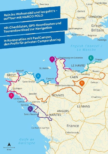 Buchcover und Innenansicht für das Buch: MARCO POLO Camper Guide Bretagne & Normandie