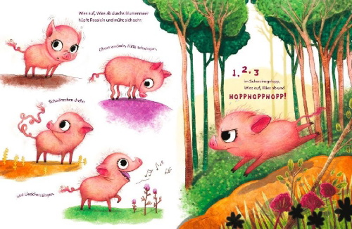 Buchcover und Innenansicht für das Buch: Rosalein Schmetterschwein will fliegen