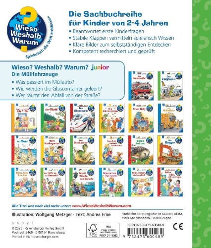 Buchcover und Innenansicht für das Buch: Wieso? Weshalb? Warum? junior, Band 74 - Die Müllfahrzeuge