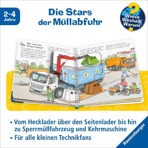 Buchcover und Innenansicht für das Buch: Wieso? Weshalb? Warum? junior, Band 74 - Die Müllfahrzeuge