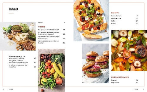Buchcover und Innenansicht für das Buch: Medical Cuisine - das Anti-Entzündungskochbuch