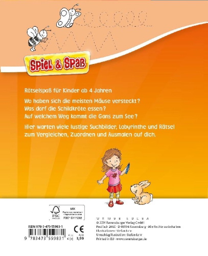 Buchcover und Innenansicht für das Buch: Kindergarten-Rätselspaß für unterwegs