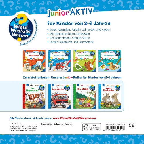 Buchcover und Innenansicht für das Buch: Wieso? Weshalb? Warum? junior AKTIV: Feuerwehr