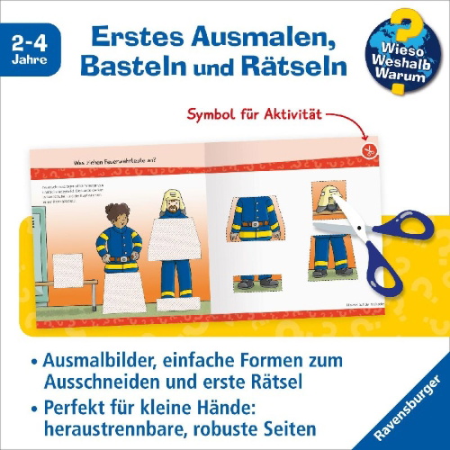 Buchcover und Innenansicht für das Buch: Wieso? Weshalb? Warum? junior AKTIV: Feuerwehr