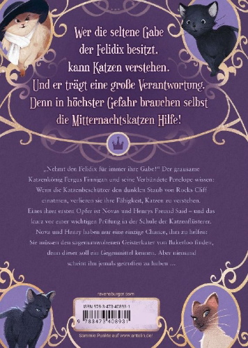 Buchcover und Innenansicht für das Buch: Mitternachtskatzen, Band 4: Der Geisterkater von Bakerloo