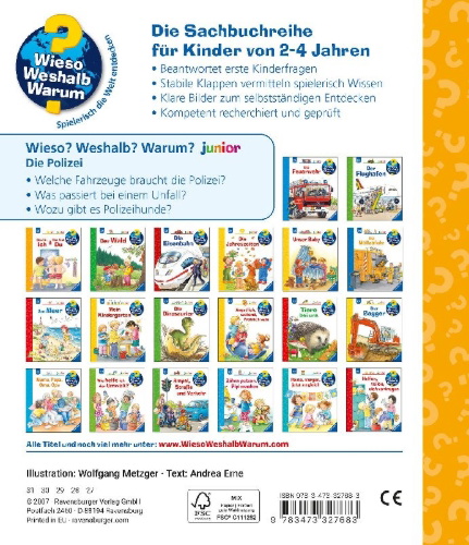 Buchcover und Innenansicht für das Buch: Wieso? Weshalb? Warum? junior, Band 18: Die Polizei