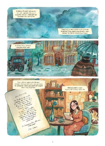 Buchcover und Innenansicht für das Buch: Enola Holmes (Comic). Band 7