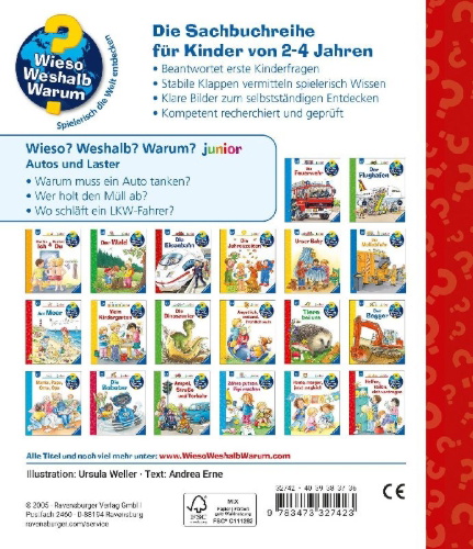 Buchcover und Innenansicht für das Buch: Wieso? Weshalb? Warum? junior, Band 11: Autos und Laster