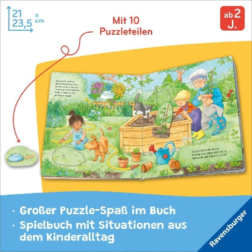 Buchcover und Innenansicht für das Buch: Mein großes Puzzle-Spielbuch - Alle helfen mit