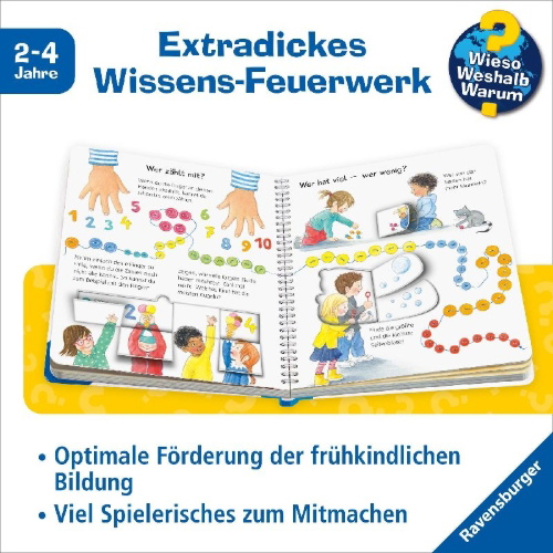 Buchcover und Innenansicht für das Buch: Wieso? Weshalb? Warum? Sonderband junior: Kennst du Formen, Farben, Gegensätze, Zahlen?
