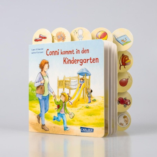 Buchcover und Innenansicht für das Buch: Conni-Pappbilderbuch: Conni kommt in den Kindergarten
