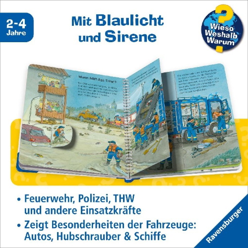 Buchcover und Innenansicht für das Buch: Wieso? Weshalb? Warum? junior, Band 23: Die Rettungsfahrzeuge