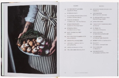 Buchcover und Innenansicht für das Buch: Durch das Jahr mit Our Food Stories