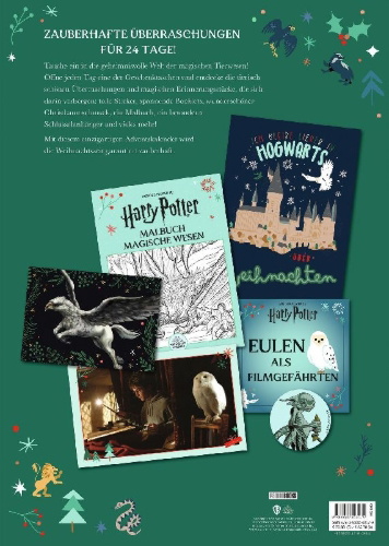 Buchcover und Innenansicht für das Buch: Aus den Filmen zu Harry Potter: Magische Weihnachten - Der offizielle Adventskalender - Magische Tierwesen