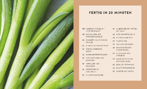 Buchcover und Innenansicht für das Buch: 1 Pfanne - 50 Rezepte