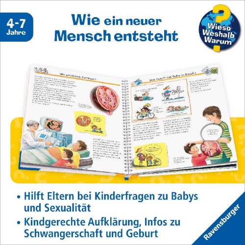 Buchcover und Innenansicht für das Buch: Wieso? Weshalb? Warum?, Band 13: Woher die kleinen Kinder kommen