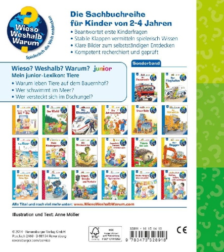 Buchcover und Innenansicht für das Buch: Wieso? Weshalb? Warum? Mein junior-Lexikon: Tiere