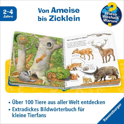 Buchcover und Innenansicht für das Buch: Wieso? Weshalb? Warum? Mein junior-Lexikon: Tiere