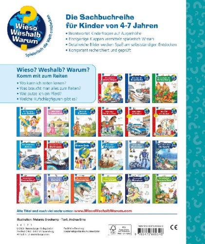 Buchcover und Innenansicht für das Buch: Wieso? Weshalb? Warum?, Band 73: Komm mit zum Reiten