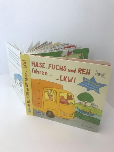 Buchcover und Innenansicht für das Buch: Hase, Fuchs und Reh fahren ... LKW!