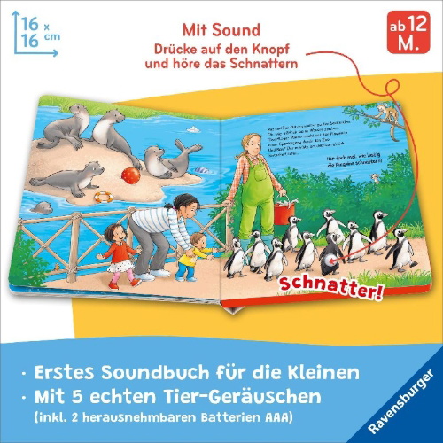 Buchcover und Innenansicht für das Buch: Hör mal hin - Wer brüllt hier? Im Zoo