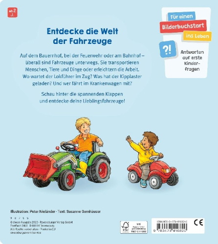 Buchcover und Innenansicht für das Buch: Unterwegs mit vielen Fahrzeugen