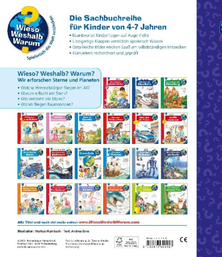 Buchcover und Innenansicht für das Buch: Wieso? Weshalb? Warum?, Band 59 - Wir erforschen Sterne und Planeten