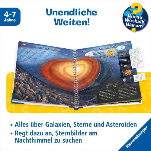 Buchcover und Innenansicht für das Buch: Wieso? Weshalb? Warum?, Band 59 - Wir erforschen Sterne und Planeten
