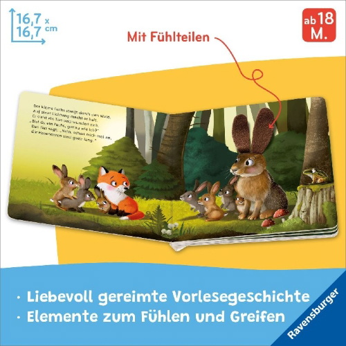 Buchcover und Innenansicht für das Buch: Mein erstes Vorlese-Fühlbuch: Bist du ein Fuchs?