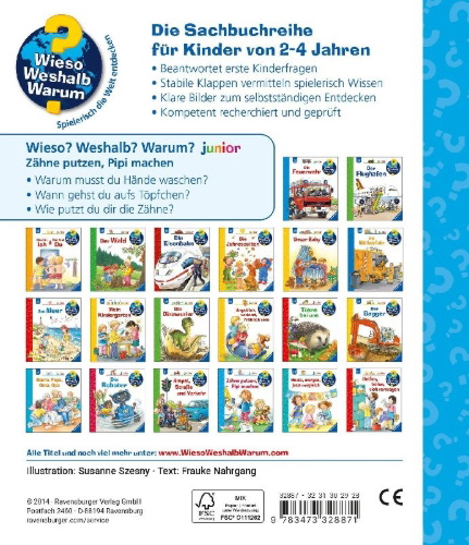 Buchcover und Innenansicht für das Buch: Wieso? Weshalb? Warum? junior, Band 52: Zähne putzen, Pipi machen
