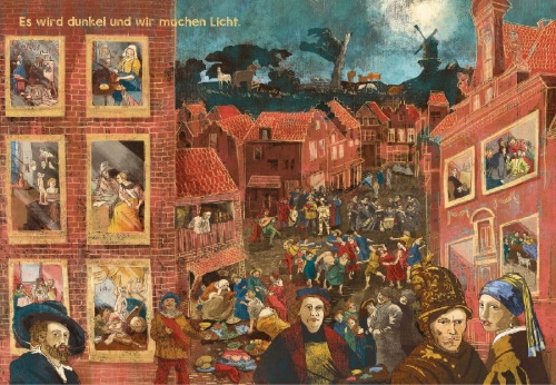 Buchcover und Innenansicht für das Buch: Das große Wimmelbuch der Kunst