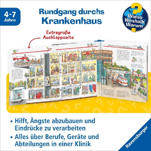 Buchcover und Innenansicht für das Buch: Wieso? Weshalb? Warum?, Band 53: Was passiert im Krankenhaus?