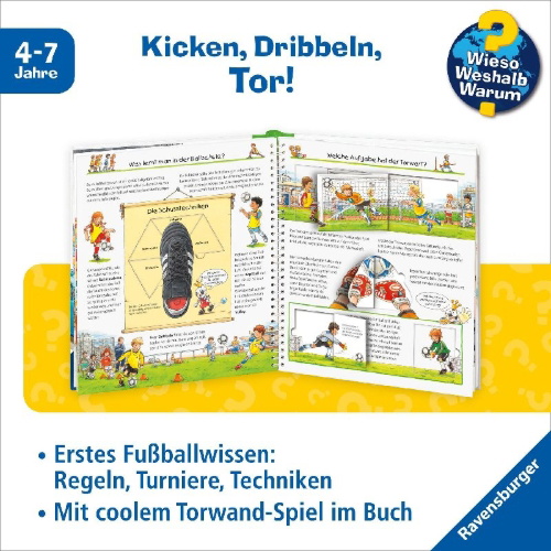 Buchcover und Innenansicht für das Buch: Wieso? Weshalb? Warum?, Band 35: Rund um den Fußball