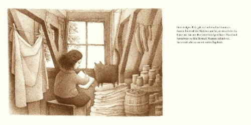 Buchcover und Innenansicht für das Buch: The Tree in the Courtyard. Looking Through Anne Frank's Window
